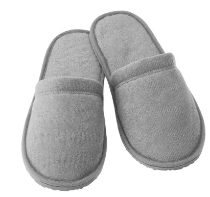 Open-Toe Slippers – White & Gray, 100% Polyester