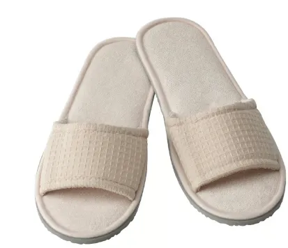 Waffle open-toe slipper-beige color