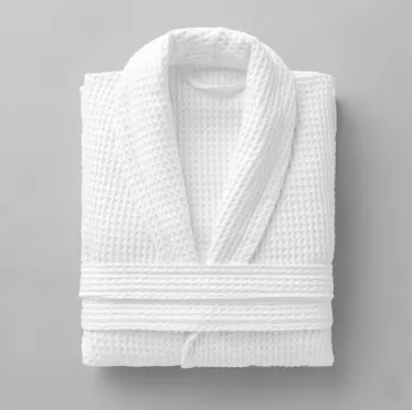 Waffle Bathrobe with Shawl Collar and Pockets – 100% Cotton, 400 GSM, Soft and Comfortable