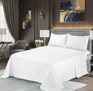 Tripe Polycotton Flat Sheet – Elegant 0.5, 1 & 3 cm Stripes, 300 Thread Count, White,  Available in Multiple Sizes