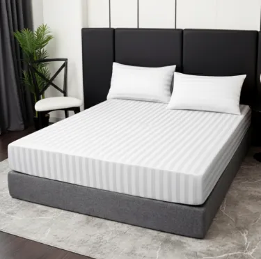 Stripe Polycotton Fitted Bed Sheet, featuring elegant stripes of 0.5, 1, 2, and 3 CMS.  Indulge in luxury with 300 thread counts, and find your ideal fit among a range of sizes and  a multitude of color options.