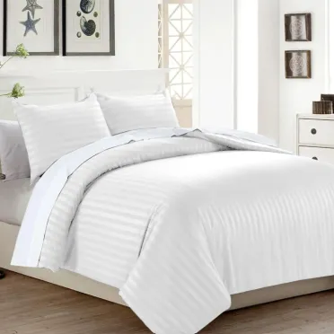 Stripe 100% Cotton Duvet Cover with Flap – Elegant 0.5, 1 & 3 CM Stripes in White,  Available in 300 Thread Counts and Multiple Sizes