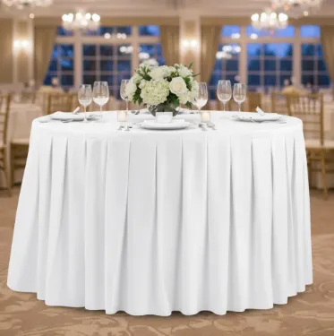 Box Pleated Table Skirting – Available in Multiple Stylish Shades