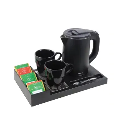Honeyson 0.8L Electric Kettle with Hospitality Tray, Cordless, Double wall, S/S Inner Tank &  Plastic Body Outside, 1000W, in Matte Black Color.