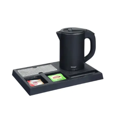 Honeyson 0.8L Double-wall Electric Kettle with Tray, Cordless, S/S Inner Tank &  Plastic Body Outside, 1000W, in Matte Black Color.
